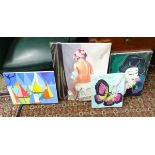 Four modern acrylic on canvas paintings, subjects to include a nude, an Oriental lady,