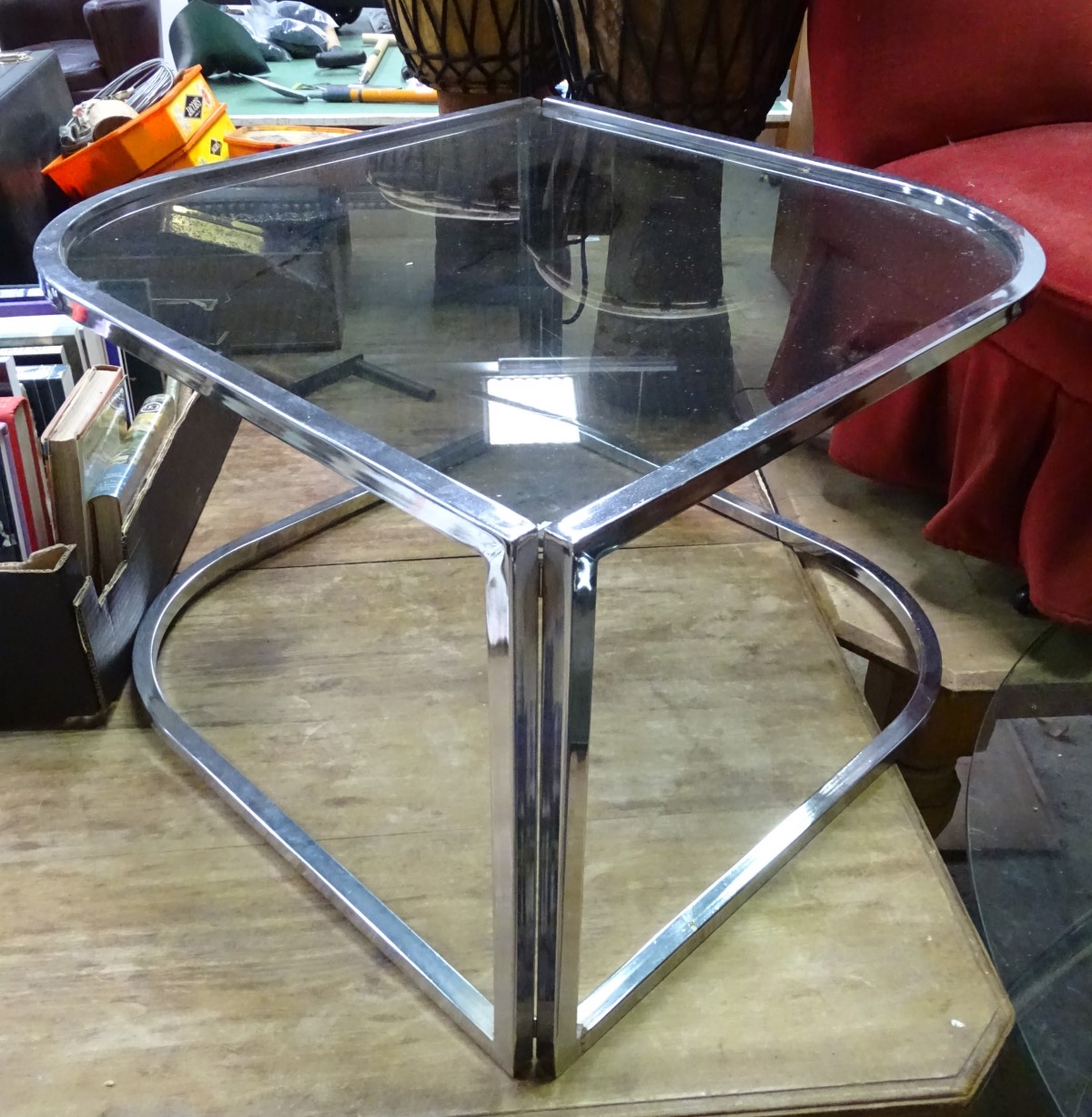 A retro chrome and glass occasional table CONDITION: Please Note - we do not make - Image 2 of 4