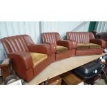 A 1950s Art Deco club 3 piece suite comprising,