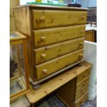 Pine four drawers chest of drawers together with a pine desk (2) CONDITION: Please