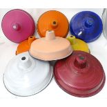 A quantity of 8 painted metal vintage retro lamp shades CONDITION: Please Note - we