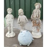 Garden and Architectural Salvage : an assortment of reconstituted stone pots (3) , one square pot,