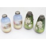 4 oriental ceramic vases with silver rims CONDITION: Please Note - we do not make