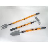 Set of three garden tools with extendable handles,
