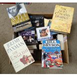 A box of hardback books and CDs, to include The Noel Coward Diaries, Amy Winehouse CDs etc.