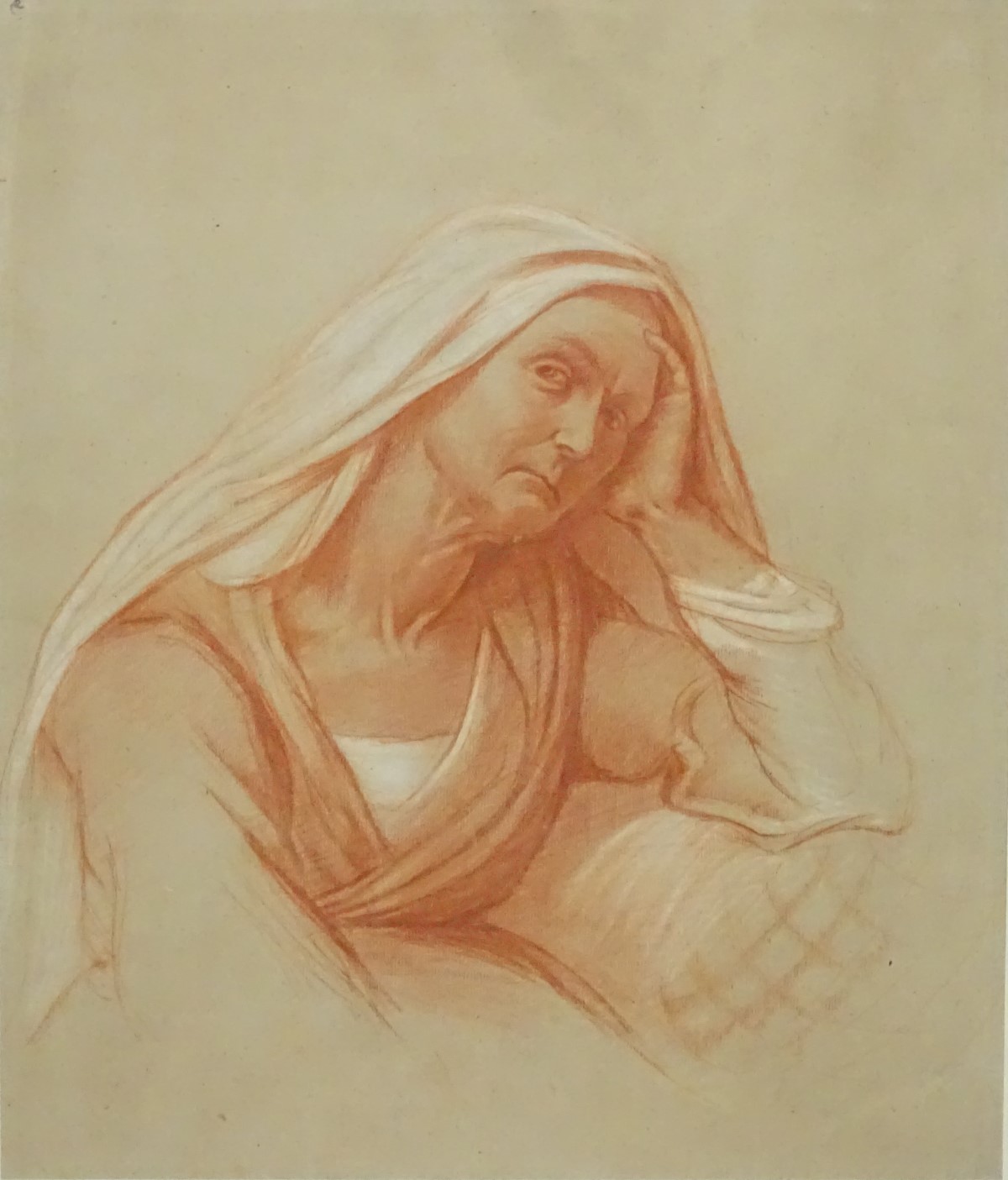 XVIII / XIX Old Master School, Conte Chalks on typical (lined) paper, Woman holding her head. - Image 3 of 4