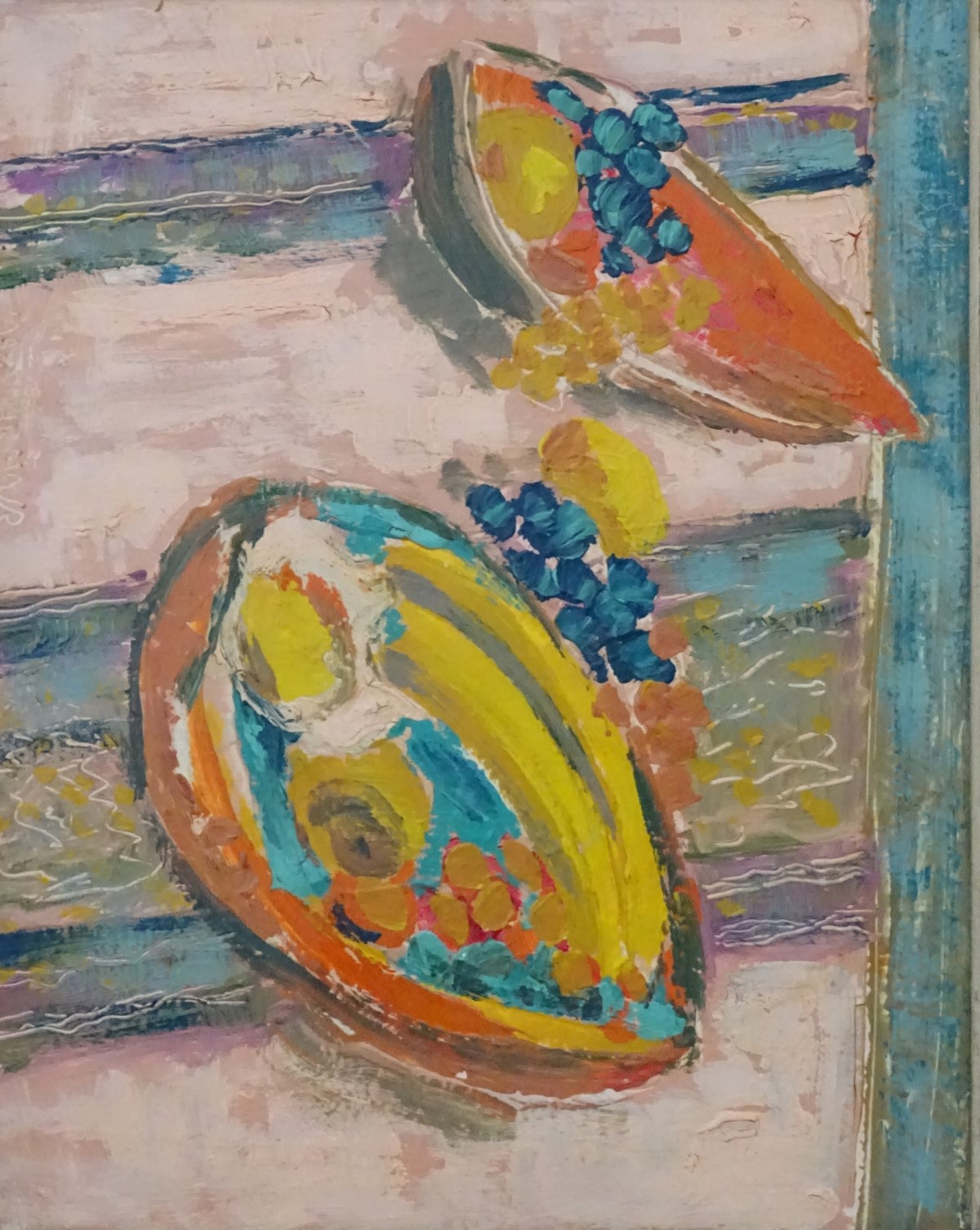 Mary Armour, XX, Abstract, Oil on board, Tropical fruit on a reclaimed wooden table, - Image 5 of 5