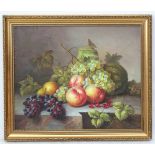 Tom Caspers, XX, Oil on canvas laid on board, Still life with fruit, Signed lower right.