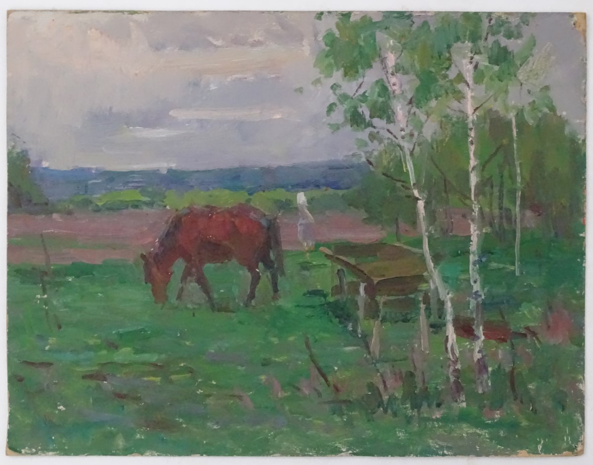 Leonid Nikolayevich Sheludko, late XX, Ukrainian, Oil on artist's board, 'In the Field', A rural,