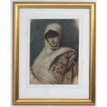 Guiseppe Ferrari (1849/43-1905), Italian, Watercolour, 1882, Arabian woman holding a headdress,