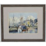 John H Nicolson (1911-1988), Isle of Man, Watercolour, Douglas harbour, Isle of Man,