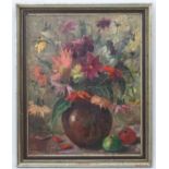 Indistinctly Signed, Continental School, Oil on Board, Still Life of flowers in a vase,