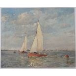 C Lynch 1958, Oil on canvas board, Sailing boats racing, Signed and dated lower right.