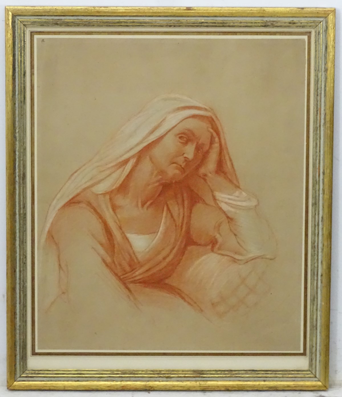 XVIII / XIX Old Master School, Conte Chalks on typical (lined) paper, Woman holding her head.