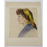 Viktor Andreevich Gertsenok, 1960, Ukrainian School, Watercolour, A portrait of a woman in profile,