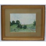 RA McKinitty ?, XIX, Watercolour and gouache, Sheep grazing meadow pasture whilst a figure looks on,