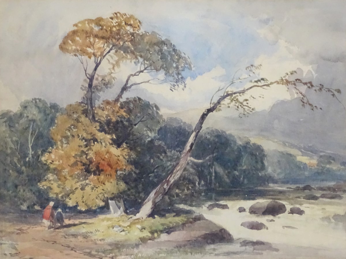 Attributed to John West, Watercolour, Mountain stream with boulders and figures, - Image 3 of 3