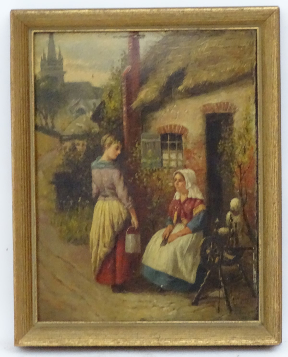 Alessandro Casstelli, XIX, Oil on board, 'Outside the Cottage', - Image 2 of 5