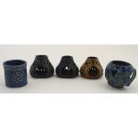 Scandinavian Pottery: A set of three c1970s Asbo Keramik, Sweden tea light holders in brown ,