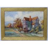 RC Riseley, Early XX, Watercolour, Little Morton House, old Tudor house,
