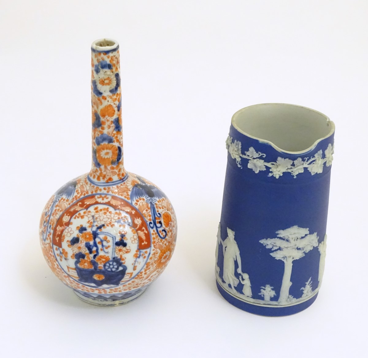 An Imari globular shaped vase with a long neck decorated with birds and flowers, approx. - Image 5 of 5