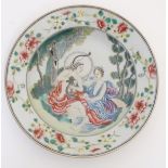 A Chinese export famille rose plate, depicting a mythological scene of Apollo playing his lyre,