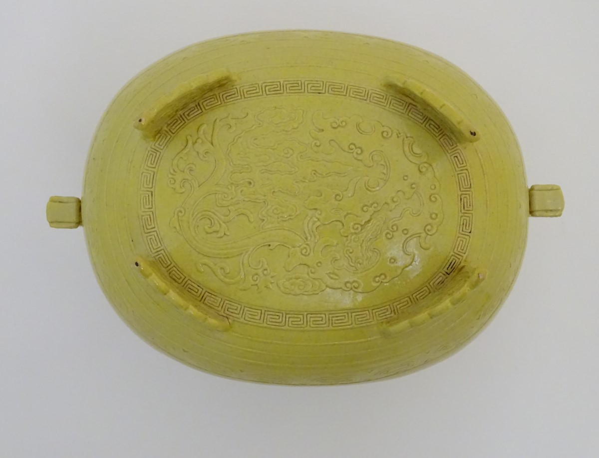 A Chinese yellow ground lidded pot raised on a foot, - Image 7 of 9