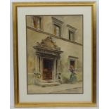 C Rehn, 1946, Swiss School, Watercolour, An ornate stone doorway with figure walking past,