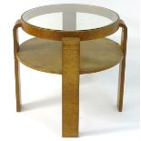 An early / mid 20thC oak Art Deco glass top occasional table,