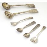 Assorted salt / mustard spoons to include two fiddle pattern salt spoons hallmarked London 1841