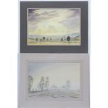 Paterson, XX, Watercolour, a pair, Mist in the early morning hanging on the fields,
