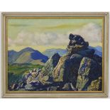 Erik W Gleaves ?, XX, Oil on board, Rocky outcrop in a country vista, Signed lower left.