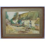 Tom Clough (1867-1943), Watercolour, Cornish farm cottages, Signed lower left.