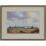 R. Aldom, XX, Watercolour, A country landscape, Signed lower.