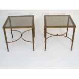 Vintage Retro / Mid Century Modern: a pair of Maison Jansen like brass and glass topped (slightly