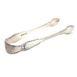 Silver fiddle thread and shell pattern sugar tongs hallmarked London 1824 maker W.S 6" long.