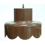 Vintage Retro: A Danish (Scandi) hanging pendant lamp in brown outer livery,