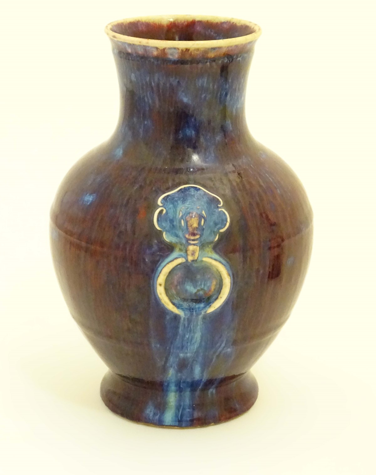 A Chinese high fired, sang de boeuf baluster vase with ring handle decoration. - Image 5 of 6