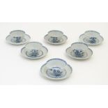 A set of six 18thC Chinese Nanking Cargo blue and white tea bowls and saucers,