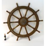 19thC Ships Wheel: an oak and copper 10 spoke large 19thC ships steering wheel,