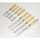 4 + 4 silver fruit knives and forks with ivory handles hallmarked 1818 maker JL.