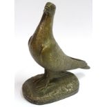 H Beague, XX, French, Bronze sculpture of a racing pigeon, Signed lower right.