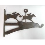 Painted hanging plant pot hanger / hanging basket bracket decorated with a pierced image of jockeys