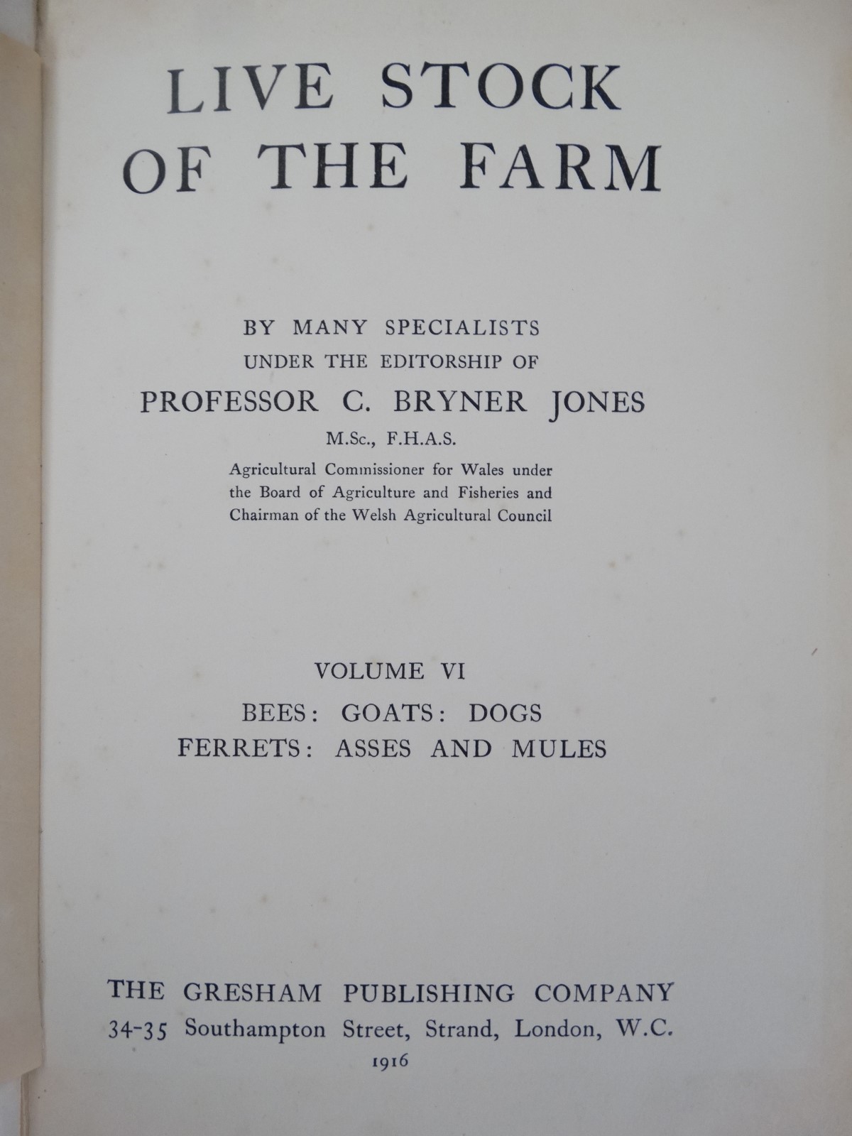 Books: '' Live Stock of the Farm '' edited by Professor C Bryner Jones, Volumes 1-6, - Image 5 of 6