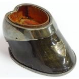 Taxidermy: a 1903 silver plate mounted Pony Hoof, with heart shaped insert to top,