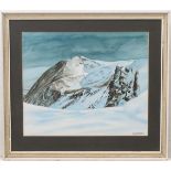 David Gilchrist (19)80, Watercolour, A snow laden mountain, Snowdonia?,