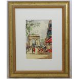 H. Alexis XX French, Watercolour, Figures by the Arc de Triomphe, Signed lower right.