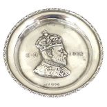 Royal Memorabilia : A silver commemorative pin dish with embossed decoration of King Edward VII