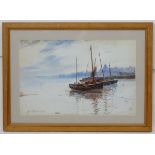 John Carlaw (1850-1934), RSW, Watercolour, 'Fishing (boats) Smacks at harbour',