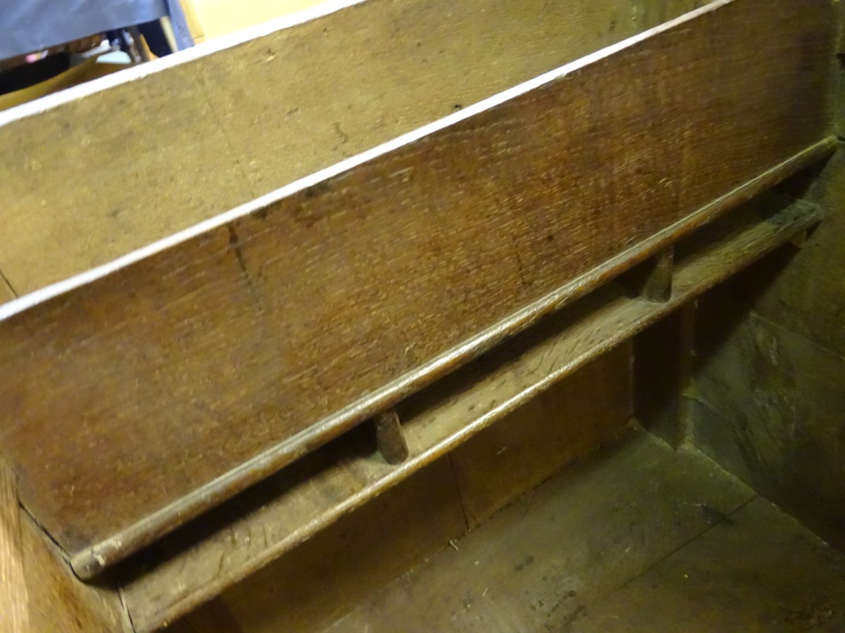 An 18thC oak coffer / mule chest of peg jointed construction, with panelled front and sides, - Image 2 of 6